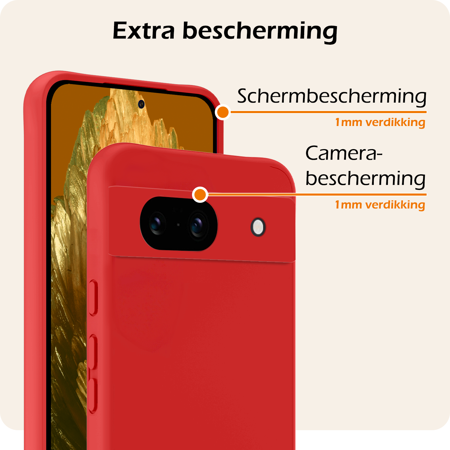 Nomfy Hoesje Geschikt voor Google Pixel 8a Hoesje Siliconen Cover Case Met 2x Screenprotector - Hoes Geschikt voor Google Pixel 8a Hoes Back Case - Rood