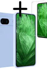 BASEY. Hoes Geschikt voor Google Pixel 8a Hoesje Siliconen Back Cover Case Met Screenprotector - Hoesje Geschikt voor Google Pixel 8a Hoes Cover Hoesje - Lichtblauw