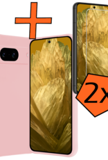Nomfy Hoesje Geschikt voor Google Pixel 8a Hoesje Siliconen Cover Case Met 2x Screenprotector - Hoes Geschikt voor Google Pixel 8a Hoes Back Case - Lichtroze