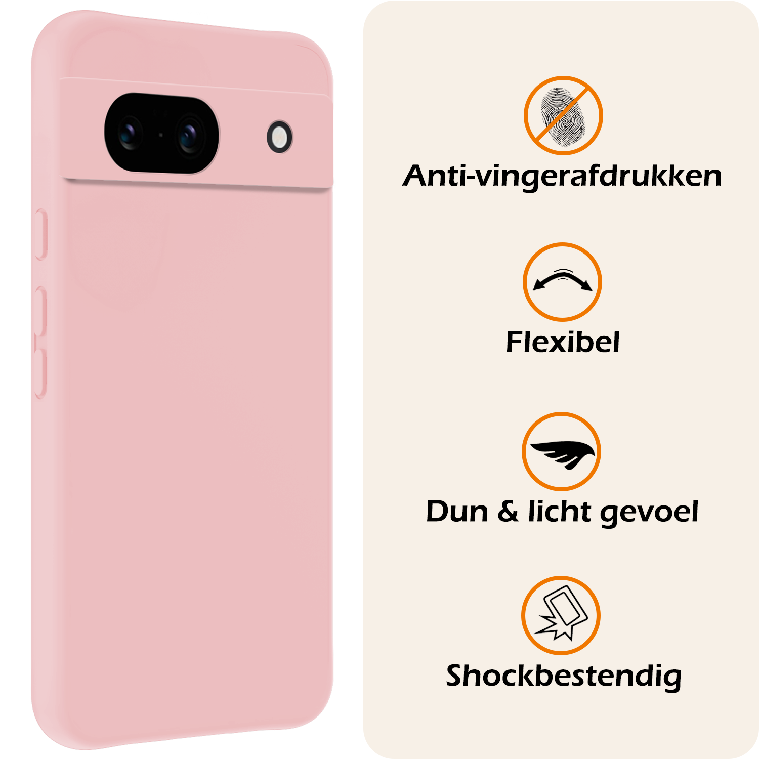 Nomfy Hoesje Geschikt voor Google Pixel 8a Hoesje Siliconen Cover Case Met 2x Screenprotector - Hoes Geschikt voor Google Pixel 8a Hoes Back Case - Lichtroze