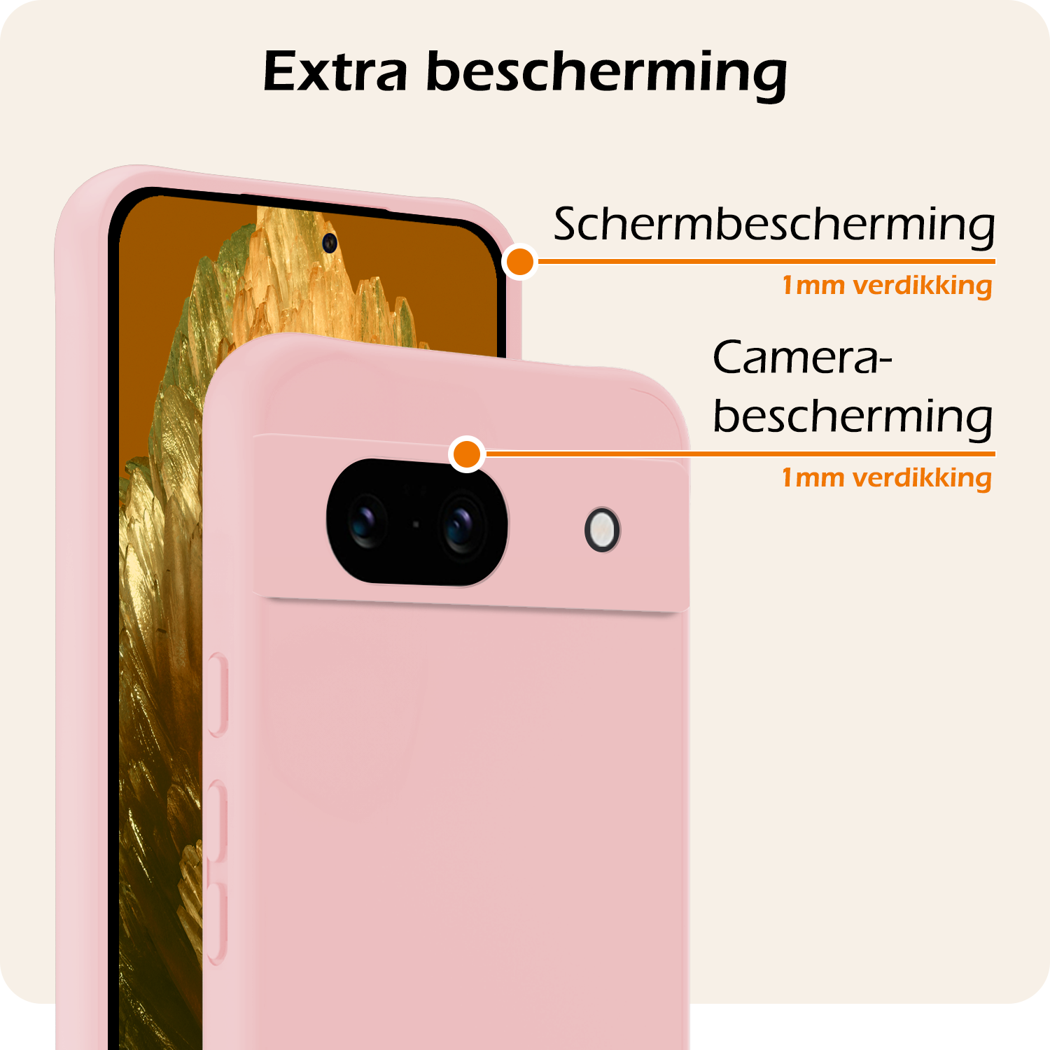 Nomfy Hoesje Geschikt voor Google Pixel 8a Hoesje Siliconen Cover Case Met 2x Screenprotector - Hoes Geschikt voor Google Pixel 8a Hoes Back Case - Lichtroze