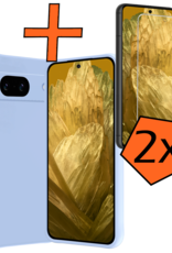 Nomfy Hoesje Geschikt voor Google Pixel 8a Hoesje Siliconen Cover Case Met 2x Screenprotector - Hoes Geschikt voor Google Pixel 8a Hoes Back Case - Lichtblauw