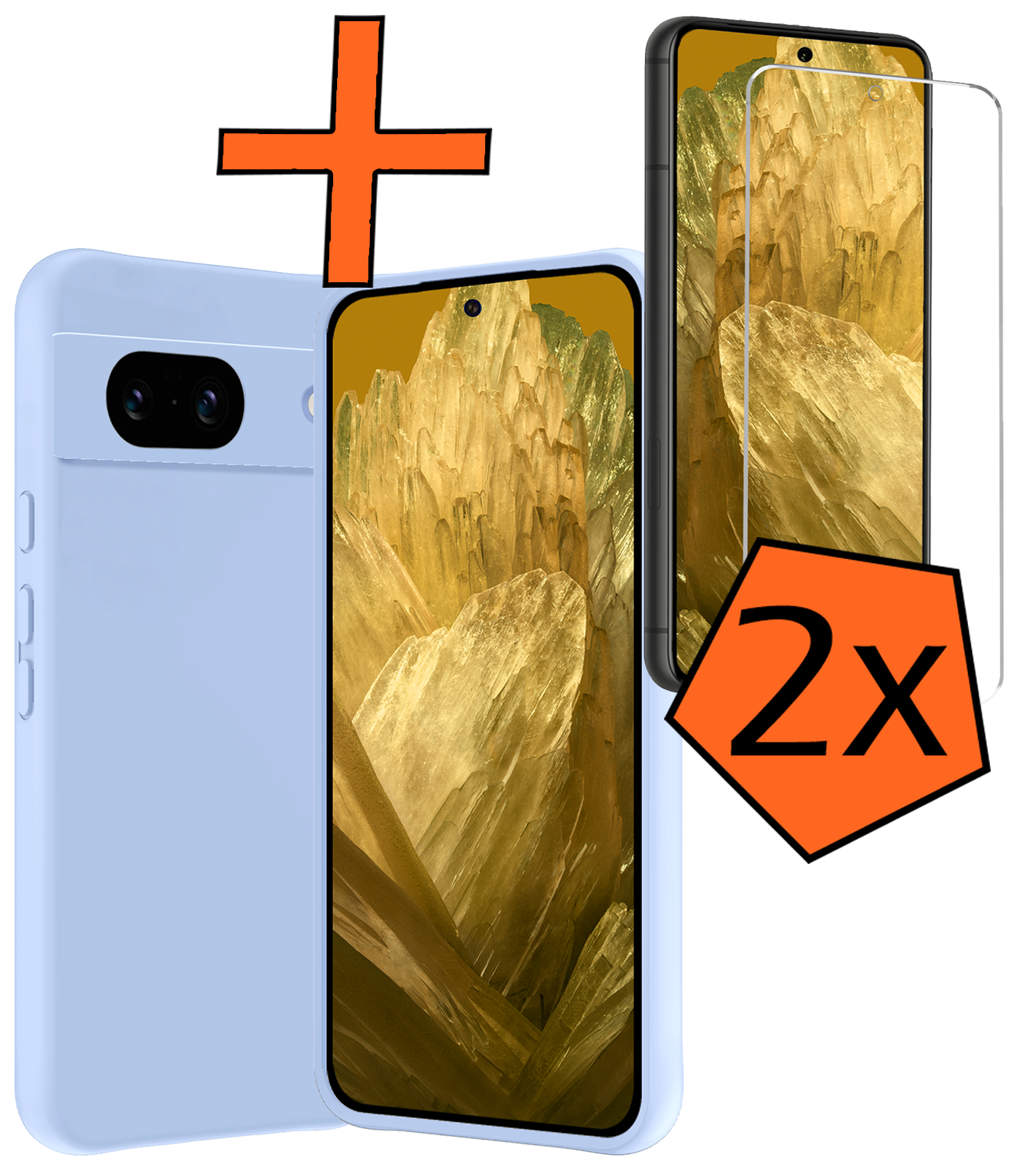 Nomfy Hoesje Geschikt voor Google Pixel 8a Hoesje Siliconen Cover Case Met 2x Screenprotector - Hoes Geschikt voor Google Pixel 8a Hoes Back Case - Lichtblauw