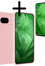BASEY. Hoes Geschikt voor Google Pixel 8a Hoesje Siliconen Back Cover Case Met Screenprotector - Hoesje Geschikt voor Google Pixel 8a Hoes Cover Hoesje - Lichtroze