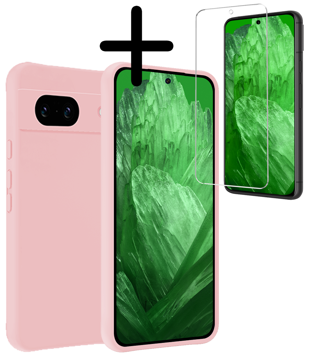 BASEY. Hoes Geschikt voor Google Pixel 8a Hoesje Siliconen Back Cover Case Met Screenprotector - Hoesje Geschikt voor Google Pixel 8a Hoes Cover Hoesje - Lichtroze