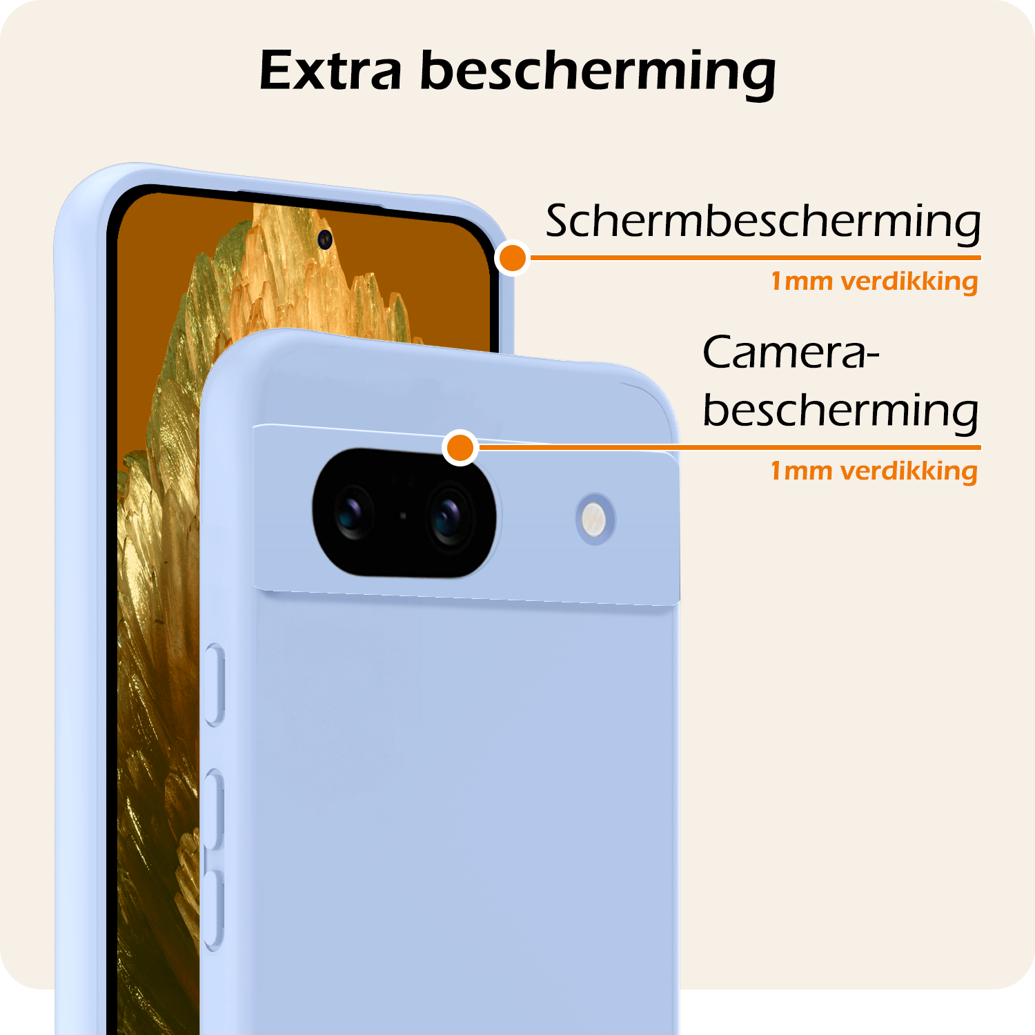 Nomfy Hoesje Geschikt voor Google Pixel 8a Hoesje Siliconen Cover Case Met 2x Screenprotector - Hoes Geschikt voor Google Pixel 8a Hoes Back Case - Lichtblauw