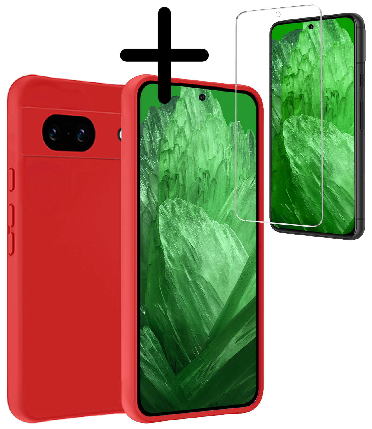 BASEY. Hoes Geschikt voor Google Pixel 8a Hoesje Siliconen Back Cover Case Met Screenprotector - Hoesje Geschikt voor Google Pixel 8a Hoes Cover Hoesje - Rood