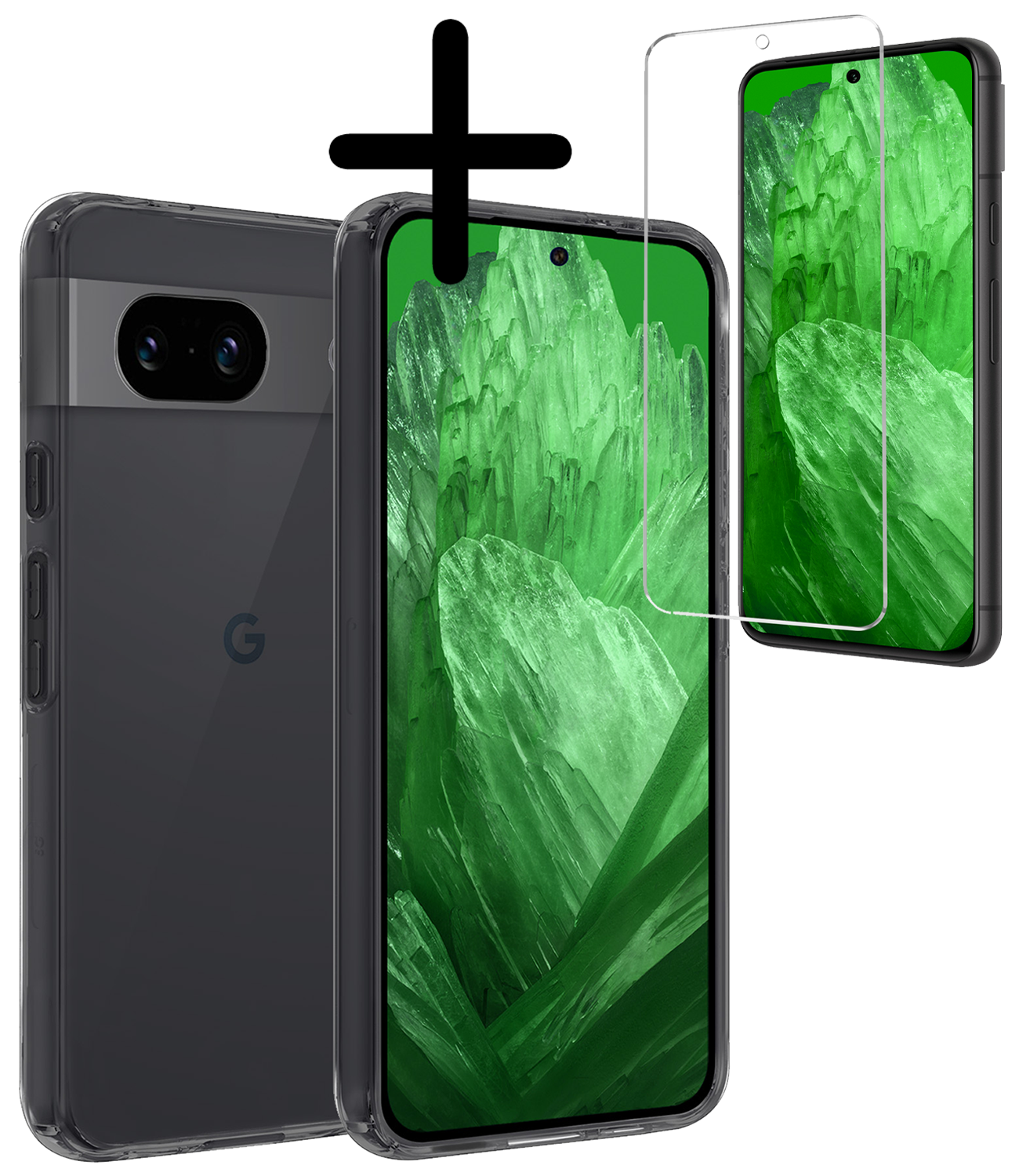 BASEY. Hoes Geschikt voor Google Pixel 8a Hoesje Siliconen Back Cover Case Met Screenprotector - Hoesje Geschikt voor Google Pixel 8a Hoes Cover Hoesje - Transparant