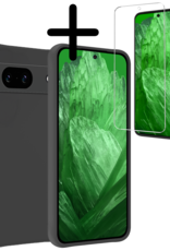 BASEY. Hoes Geschikt voor Google Pixel 8a Hoesje Siliconen Back Cover Case Met Screenprotector - Hoesje Geschikt voor Google Pixel 8a Hoes Cover Hoesje - Zwart