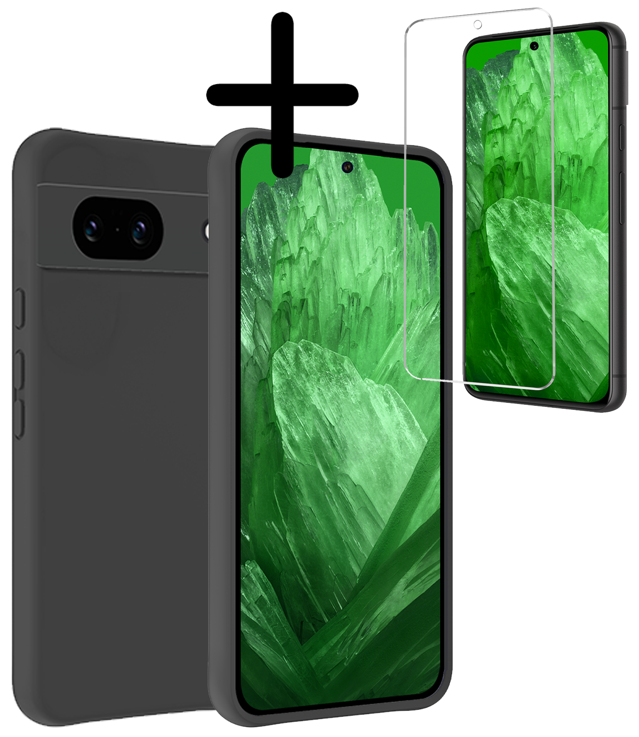 BASEY. Hoes Geschikt voor Google Pixel 8a Hoesje Siliconen Back Cover Case Met Screenprotector - Hoesje Geschikt voor Google Pixel 8a Hoes Cover Hoesje - Zwart