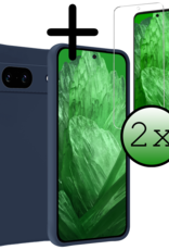 BASEY. Hoes Geschikt voor Google Pixel 8a Hoesje Siliconen Back Cover Case Met 2x Screenprotector - Hoesje Geschikt voor Google Pixel 8a Hoes Cover Hoesje - Donkerblauw