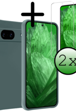 BASEY. Hoes Geschikt voor Google Pixel 8a Hoesje Siliconen Back Cover Case Met 2x Screenprotector - Hoesje Geschikt voor Google Pixel 8a Hoes Cover Hoesje - Donkergroen