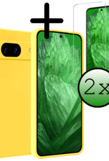 BASEY. Hoes Geschikt voor Google Pixel 8a Hoesje Siliconen Back Cover Case Met 2x Screenprotector - Hoesje Geschikt voor Google Pixel 8a Hoes Cover Hoesje - Geel