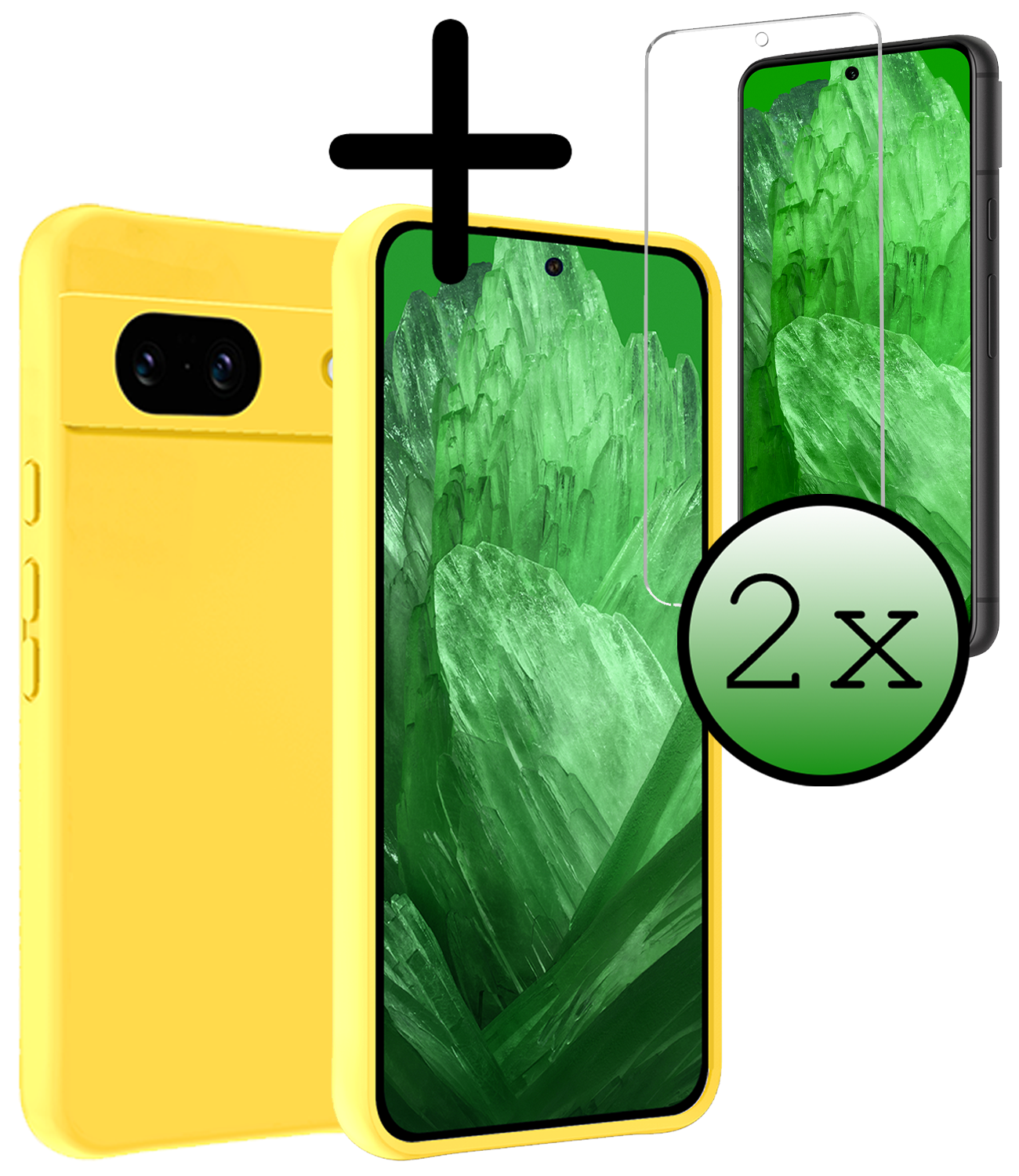 BASEY. Hoes Geschikt voor Google Pixel 8a Hoesje Siliconen Back Cover Case Met 2x Screenprotector - Hoesje Geschikt voor Google Pixel 8a Hoes Cover Hoesje - Geel