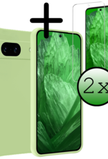 BASEY. Hoes Geschikt voor Google Pixel 8a Hoesje Siliconen Back Cover Case Met 2x Screenprotector - Hoesje Geschikt voor Google Pixel 8a Hoes Cover Hoesje - Groen