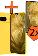 Nomfy Hoesje Geschikt voor Google Pixel 8a Hoesje Siliconen Cover Case Met 2x Screenprotector - Hoes Geschikt voor Google Pixel 8a Hoes Back Case - Geel