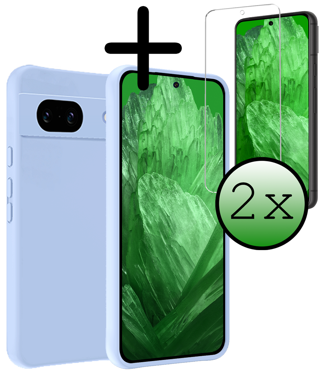 BASEY. Hoes Geschikt voor Google Pixel 8a Hoesje Siliconen Back Cover Case Met 2x Screenprotector - Hoesje Geschikt voor Google Pixel 8a Hoes Cover Hoesje - Lichtblauw