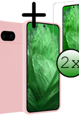 BASEY. Hoes Geschikt voor Google Pixel 8a Hoesje Siliconen Back Cover Case Met 2x Screenprotector - Hoesje Geschikt voor Google Pixel 8a Hoes Cover Hoesje - Lichtroze