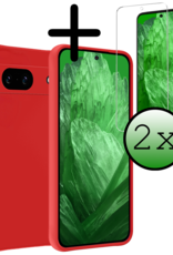 BASEY. Hoes Geschikt voor Google Pixel 8a Hoesje Siliconen Back Cover Case Met 2x Screenprotector - Hoesje Geschikt voor Google Pixel 8a Hoes Cover Hoesje - Rood