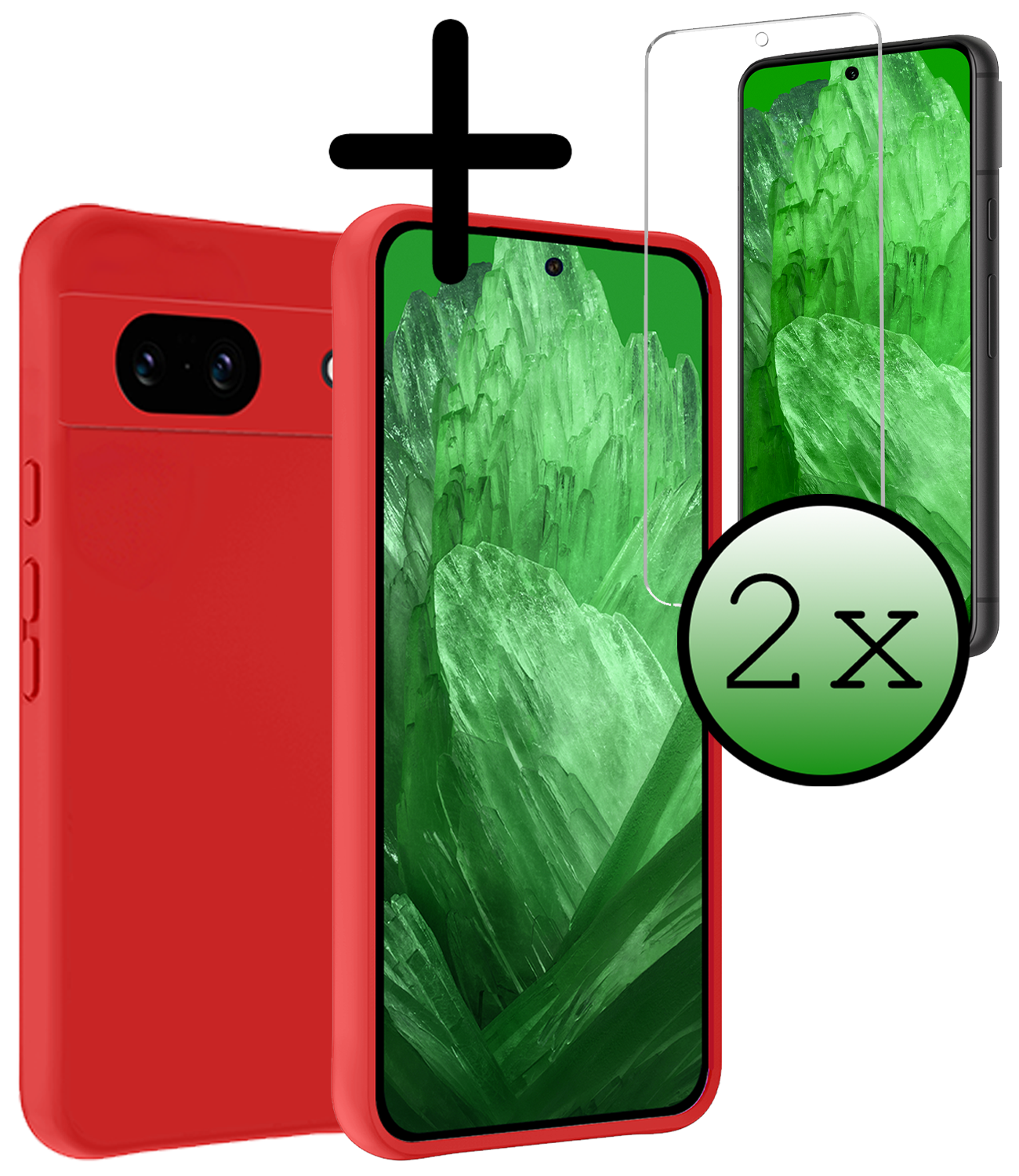 BASEY. Hoes Geschikt voor Google Pixel 8a Hoesje Siliconen Back Cover Case Met 2x Screenprotector - Hoesje Geschikt voor Google Pixel 8a Hoes Cover Hoesje - Rood