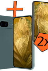 Nomfy Hoesje Geschikt voor Google Pixel 8a Hoesje Siliconen Cover Case Met 2x Screenprotector - Hoes Geschikt voor Google Pixel 8a Hoes Back Case - Donkergroen