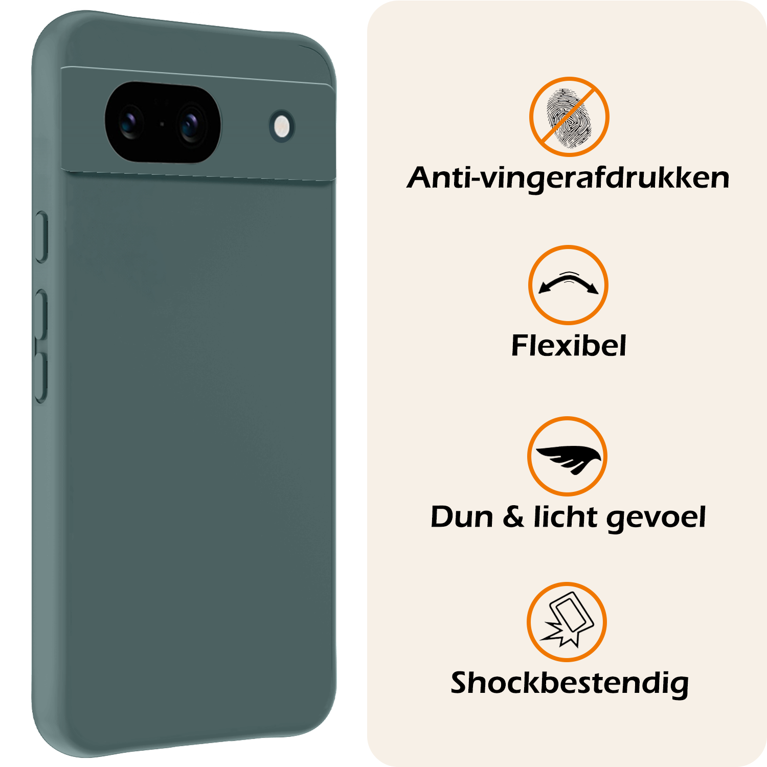 Nomfy Hoesje Geschikt voor Google Pixel 8a Hoesje Siliconen Cover Case Met 2x Screenprotector - Hoes Geschikt voor Google Pixel 8a Hoes Back Case - Donkergroen