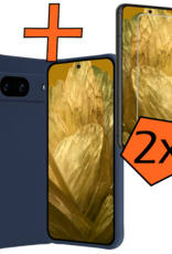 Nomfy Hoesje Geschikt voor Google Pixel 8a Hoesje Siliconen Cover Case Met 2x Screenprotector - Hoes Geschikt voor Google Pixel 8a Hoes Back Case - Donkerblauw