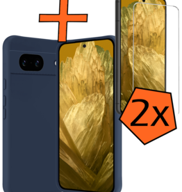 Nomfy Nomfy Google Pixel 8a Hoesje Siliconen Met 2x Screenprotector - Donkerblauw