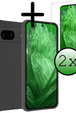 BASEY. Hoes Geschikt voor Google Pixel 8a Hoesje Siliconen Back Cover Case Met 2x Screenprotector - Hoesje Geschikt voor Google Pixel 8a Hoes Cover Hoesje - Zwart