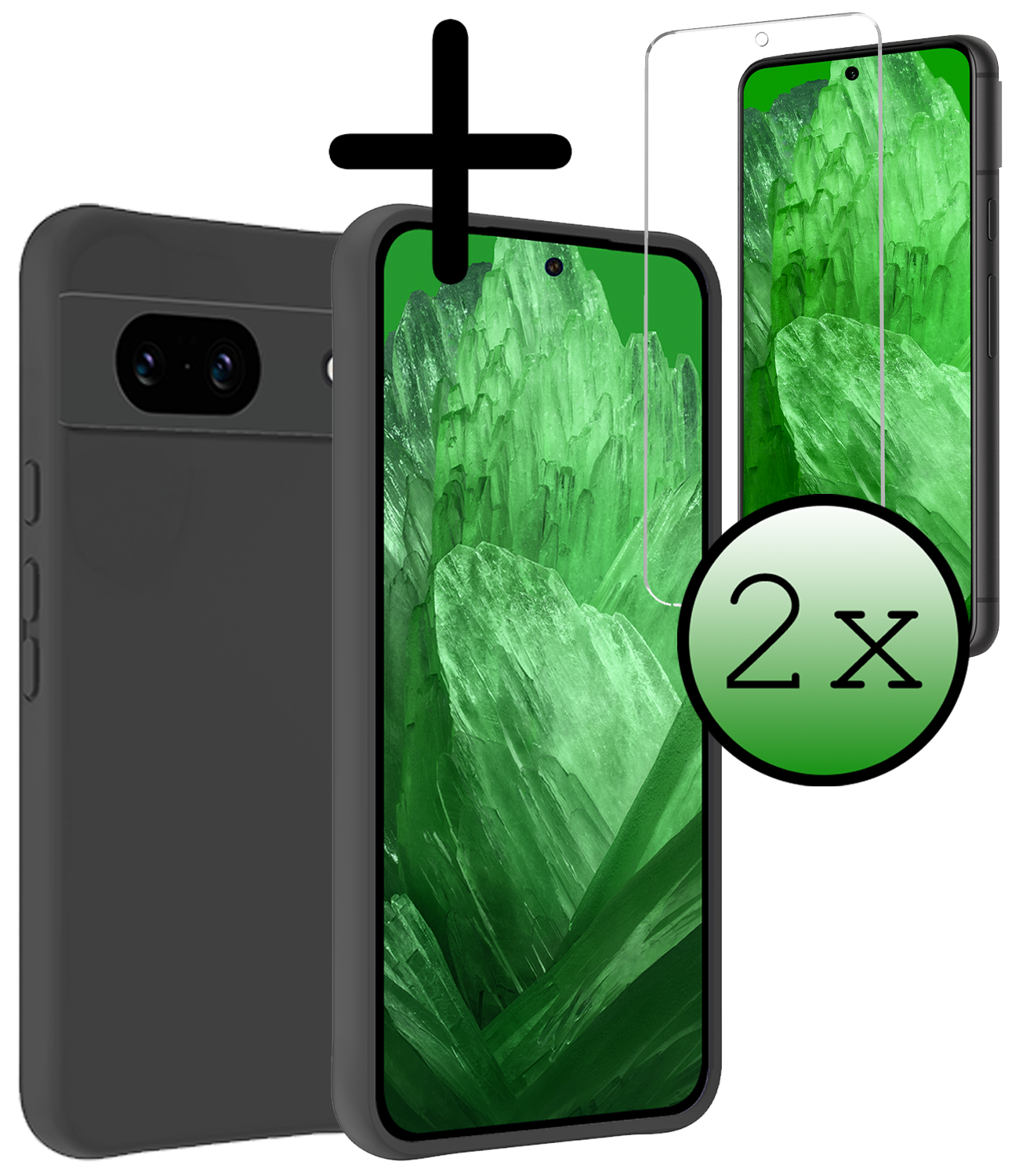 BASEY. Hoes Geschikt voor Google Pixel 8a Hoesje Siliconen Back Cover Case Met 2x Screenprotector - Hoesje Geschikt voor Google Pixel 8a Hoes Cover Hoesje - Zwart