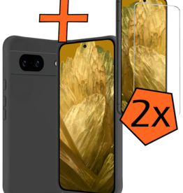 Nomfy Nomfy Google Pixel 8a Hoesje Siliconen Met 2x Screenprotector - Zwart