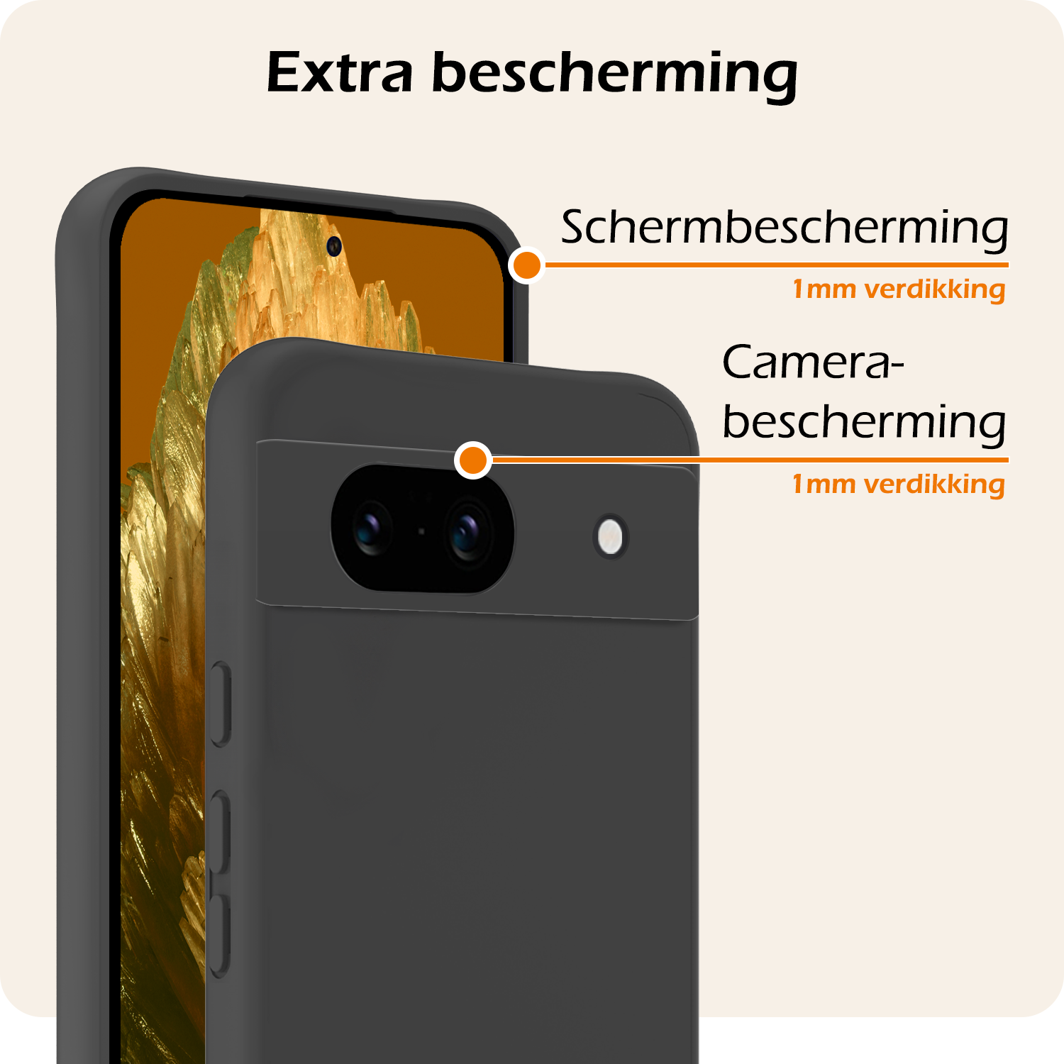 Nomfy Hoesje Geschikt voor Google Pixel 8a Hoesje Siliconen Cover Case Met 2x Screenprotector - Hoes Geschikt voor Google Pixel 8a Hoes Back Case - Zwart