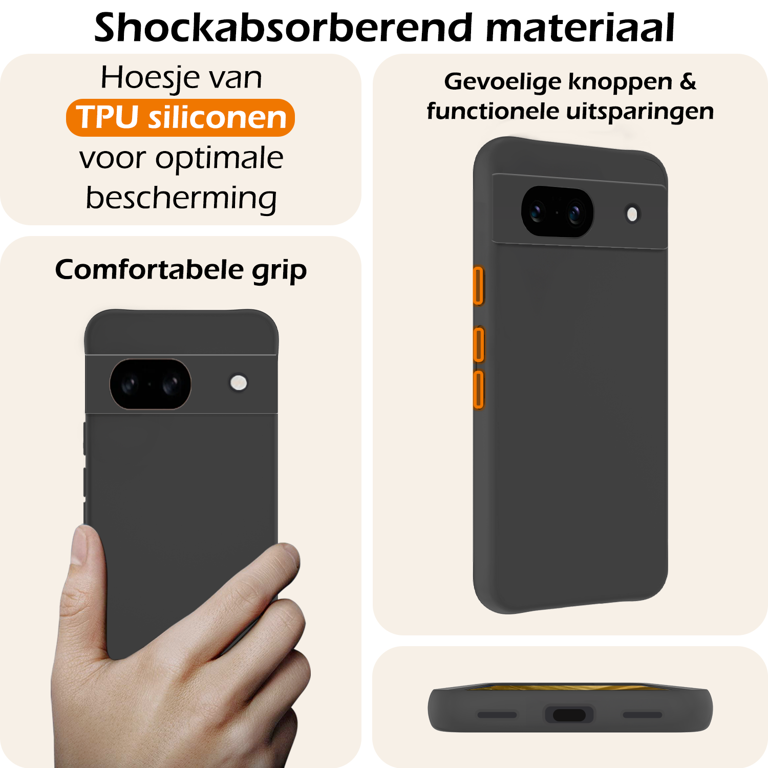 Nomfy Hoesje Geschikt voor Google Pixel 8a Hoesje Siliconen Cover Case Met 2x Screenprotector - Hoes Geschikt voor Google Pixel 8a Hoes Back Case - Zwart