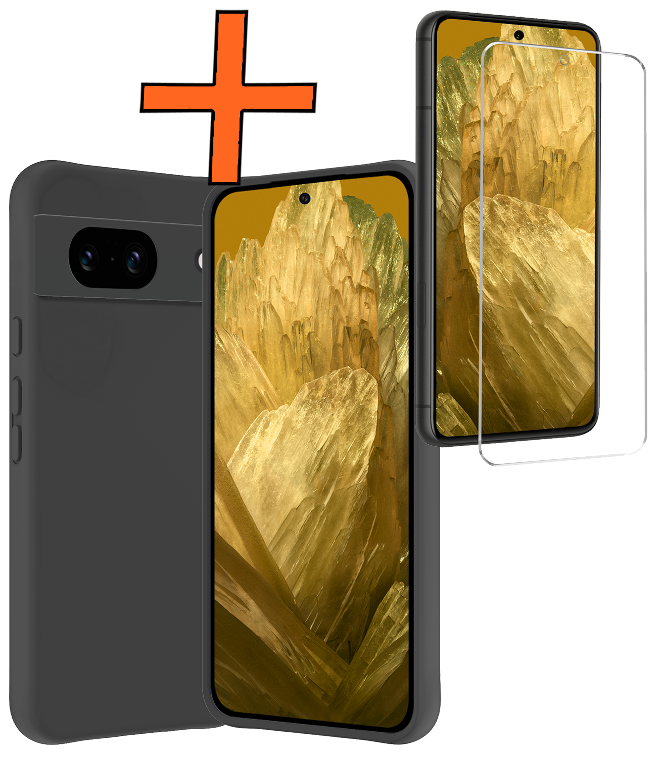 Nomfy Hoesje Geschikt voor Google Pixel 8a Hoesje Siliconen Cover Case Met Screenprotector - Hoes Geschikt voor Google Pixel 8a Hoes Back Case - Zwart