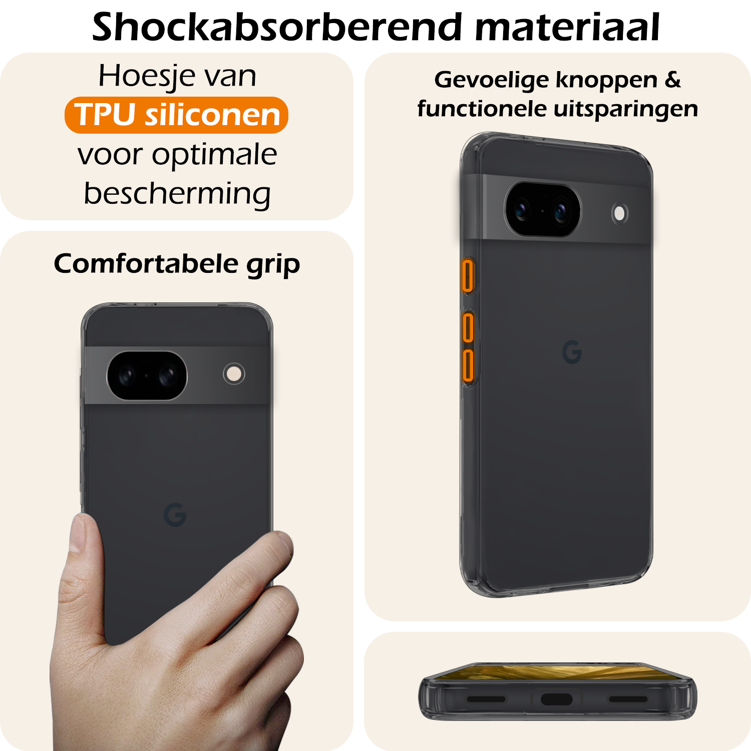 Nomfy Hoesje Geschikt voor Google Pixel 8a Hoesje Siliconen Cover Case Met Screenprotector - Hoes Geschikt voor Google Pixel 8a Hoes Back Case - Transparant
