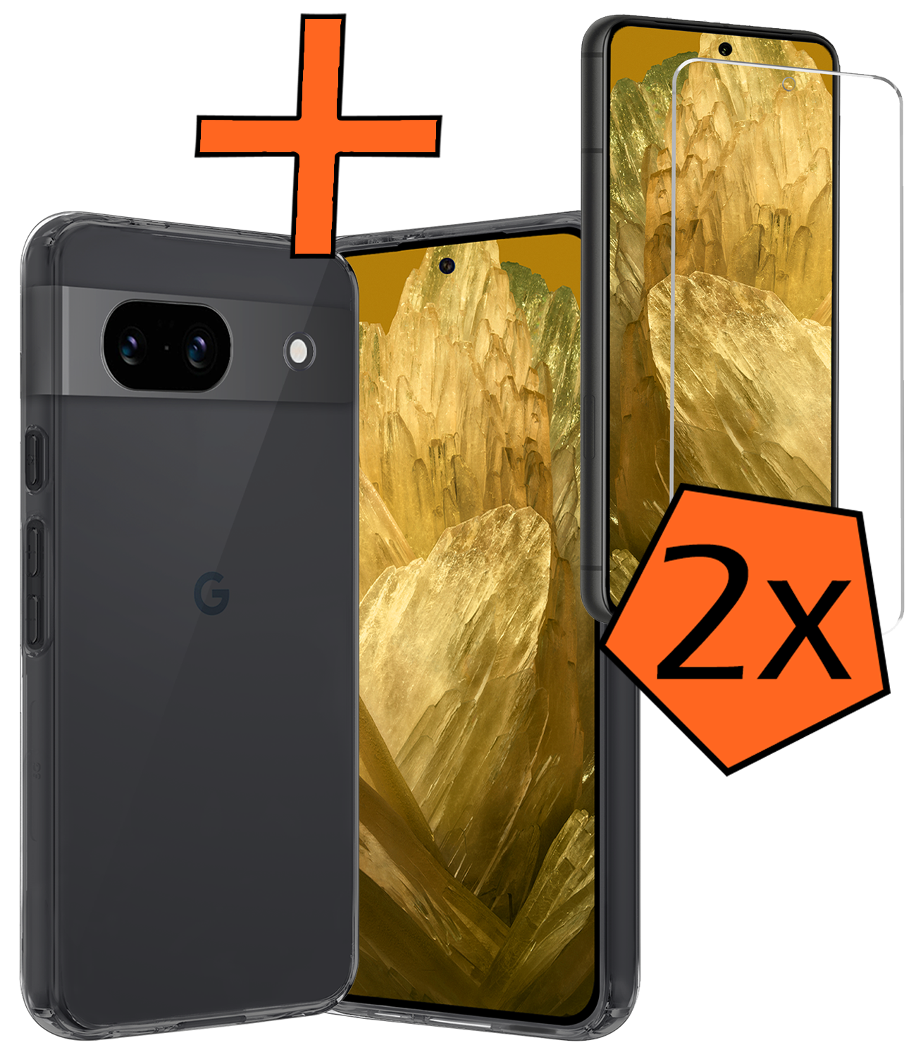 Nomfy Hoesje Geschikt voor Google Pixel 8a Hoesje Siliconen Cover Case Met 2x Screenprotector - Hoes Geschikt voor Google Pixel 8a Hoes Back Case - Transparant