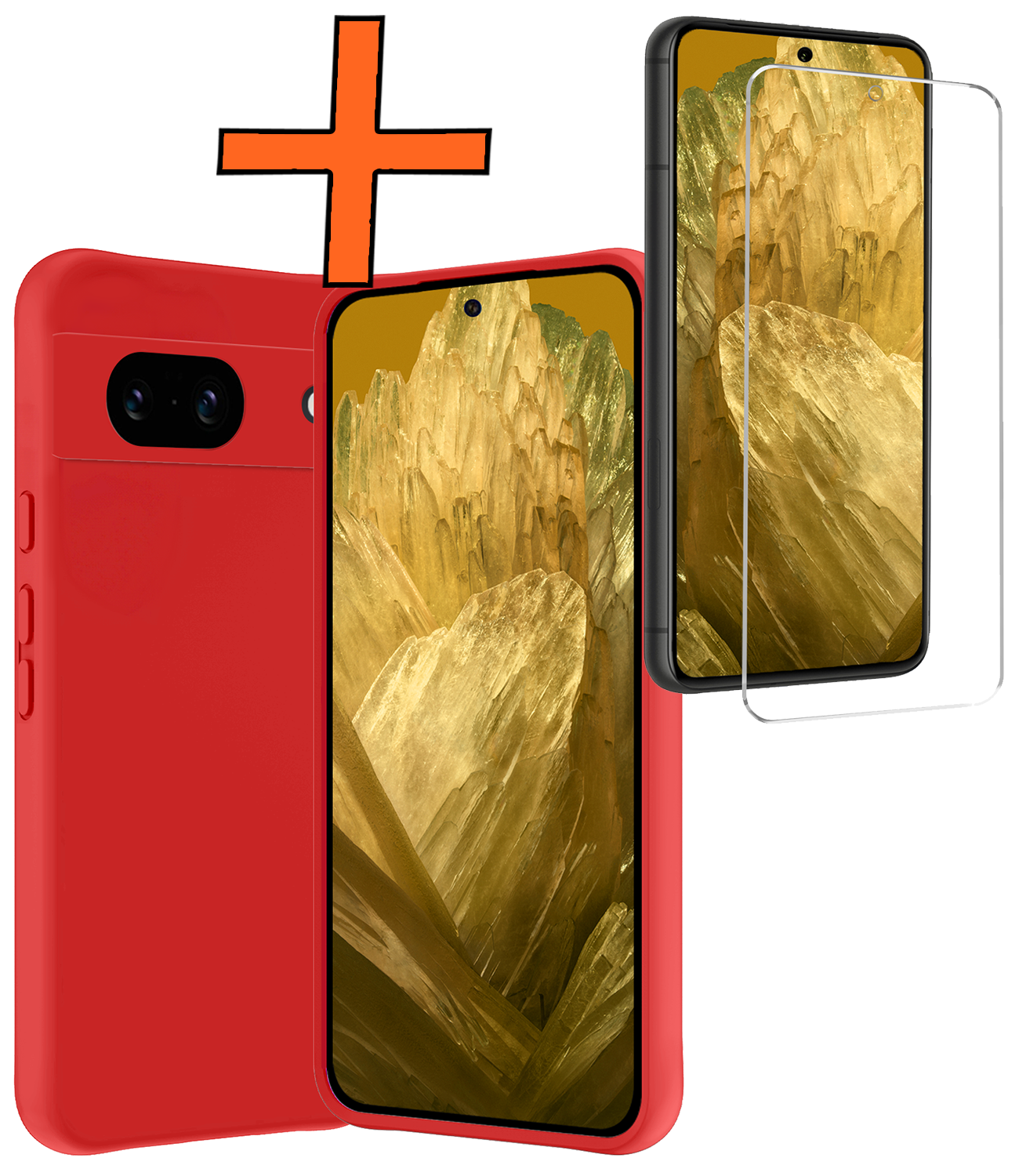 Nomfy Hoesje Geschikt voor Google Pixel 8a Hoesje Siliconen Cover Case Met Screenprotector - Hoes Geschikt voor Google Pixel 8a Hoes Back Case - Rood
