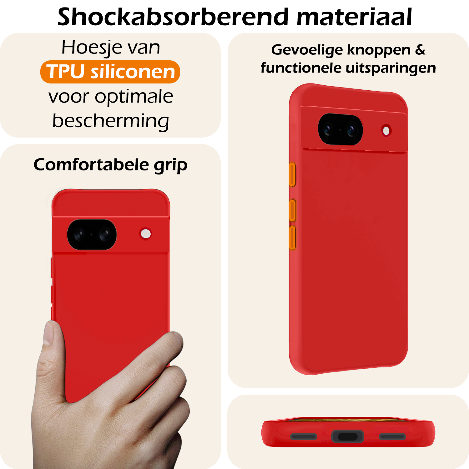 Nomfy Hoesje Geschikt voor Google Pixel 8a Hoesje Siliconen Cover Case Met Screenprotector - Hoes Geschikt voor Google Pixel 8a Hoes Back Case - Rood