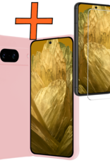 Nomfy Hoesje Geschikt voor Google Pixel 8a Hoesje Siliconen Cover Case Met Screenprotector - Hoes Geschikt voor Google Pixel 8a Hoes Back Case - Lichtroze