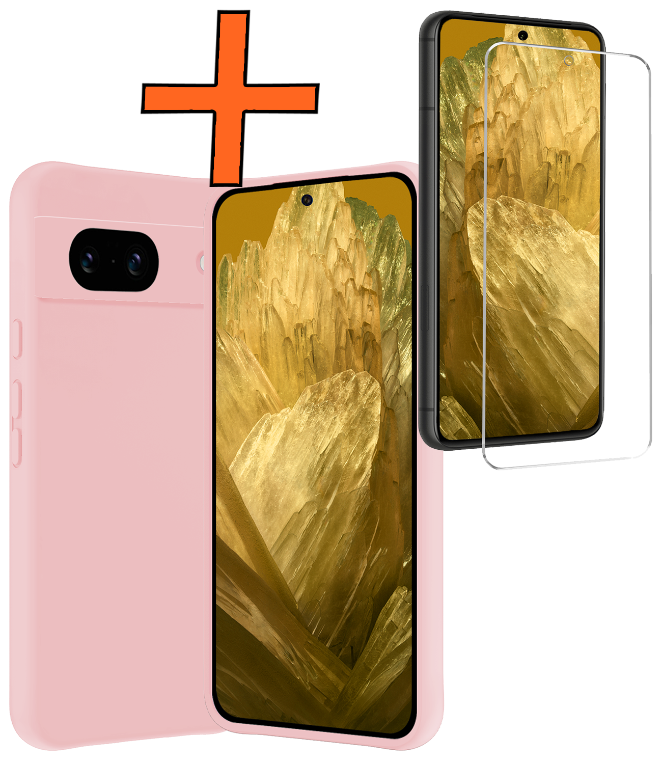 Nomfy Hoesje Geschikt voor Google Pixel 8a Hoesje Siliconen Cover Case Met Screenprotector - Hoes Geschikt voor Google Pixel 8a Hoes Back Case - Lichtroze