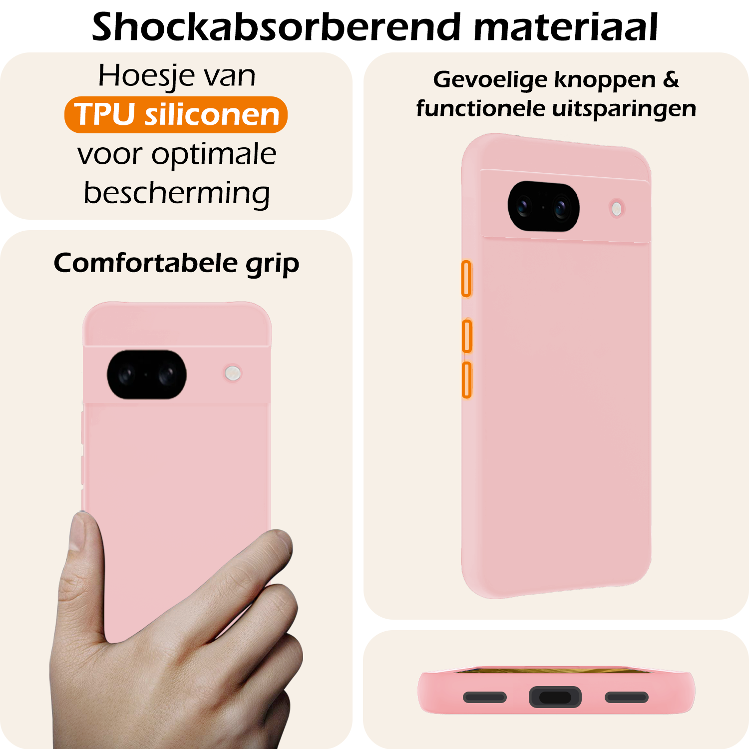 Nomfy Hoesje Geschikt voor Google Pixel 8a Hoesje Siliconen Cover Case Met Screenprotector - Hoes Geschikt voor Google Pixel 8a Hoes Back Case - Lichtroze