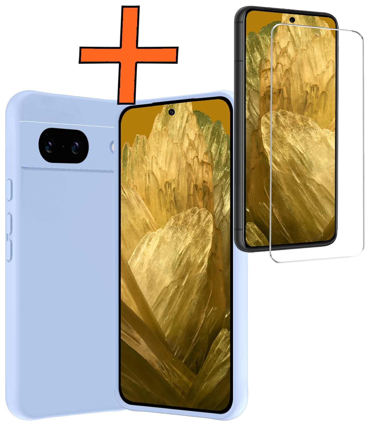 Nomfy Hoesje Geschikt voor Google Pixel 8a Hoesje Siliconen Cover Case Met Screenprotector - Hoes Geschikt voor Google Pixel 8a Hoes Back Case - Lichtblauw