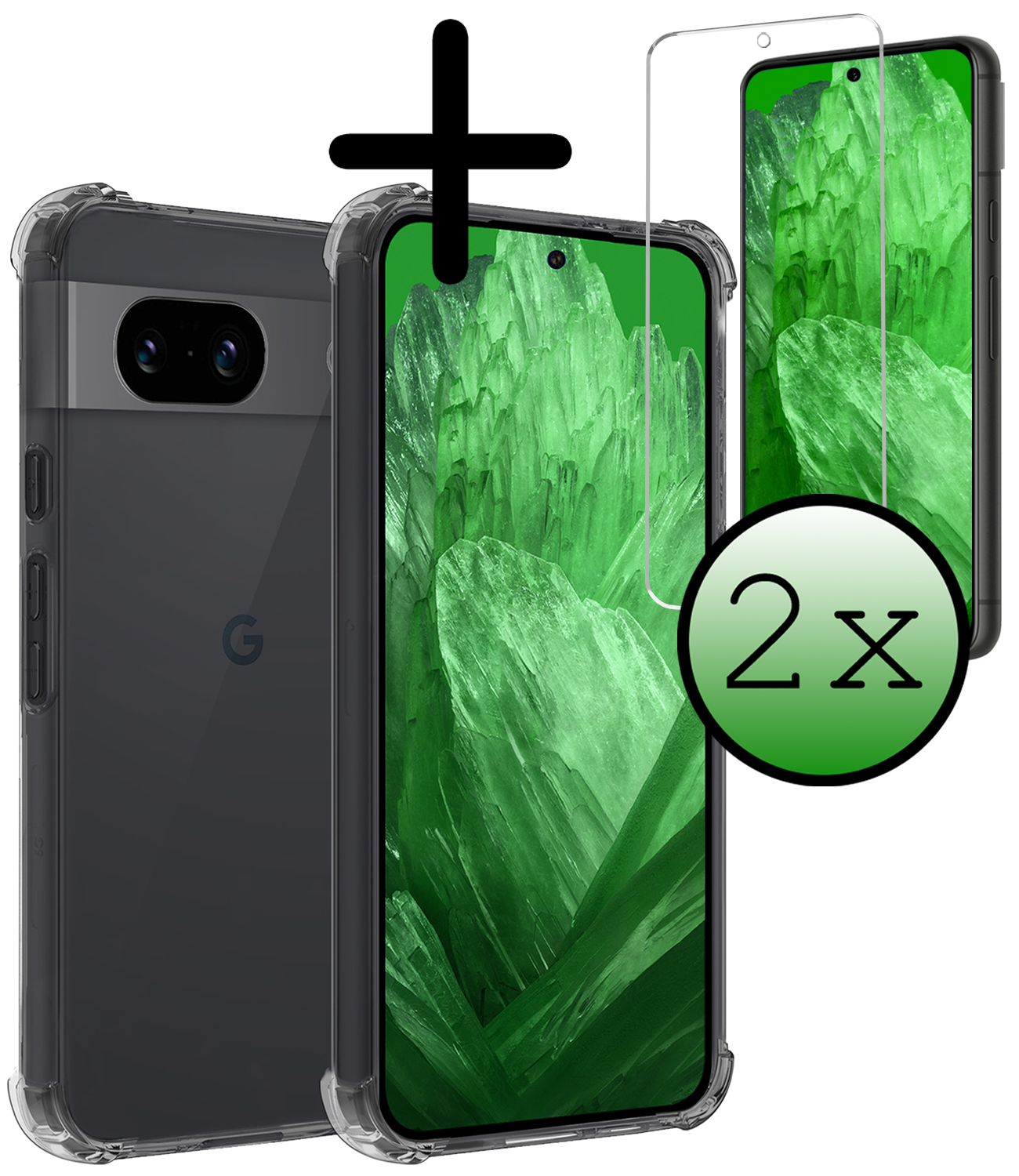 BASEY. Hoes Geschikt voor Google Pixel 8a Hoesje Shock Proof Case Hoes Siliconen Met 2x Screenprotector - Hoesje Geschikt voor Google Pixel 8a Hoes Cover Shockproof - Transparant
