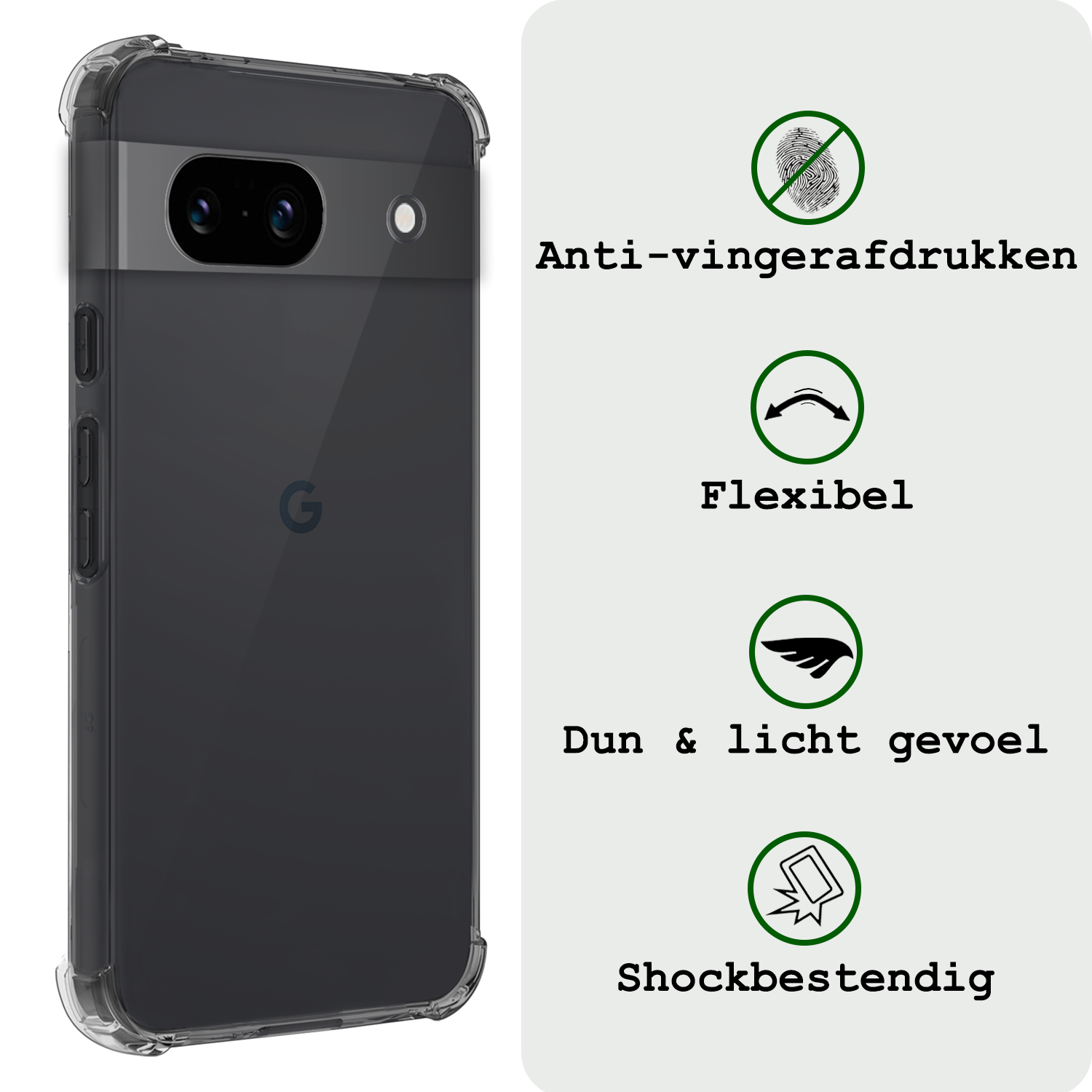 BASEY. Hoes Geschikt voor Google Pixel 8a Hoesje Shock Proof Case Hoes Siliconen Met 2x Screenprotector - Hoesje Geschikt voor Google Pixel 8a Hoes Cover Shockproof - Transparant