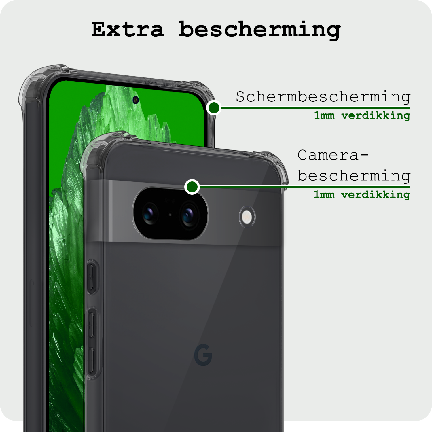 BASEY. Hoes Geschikt voor Google Pixel 8a Hoesje Shock Proof Case Hoes Siliconen Met 2x Screenprotector - Hoesje Geschikt voor Google Pixel 8a Hoes Cover Shockproof - Transparant