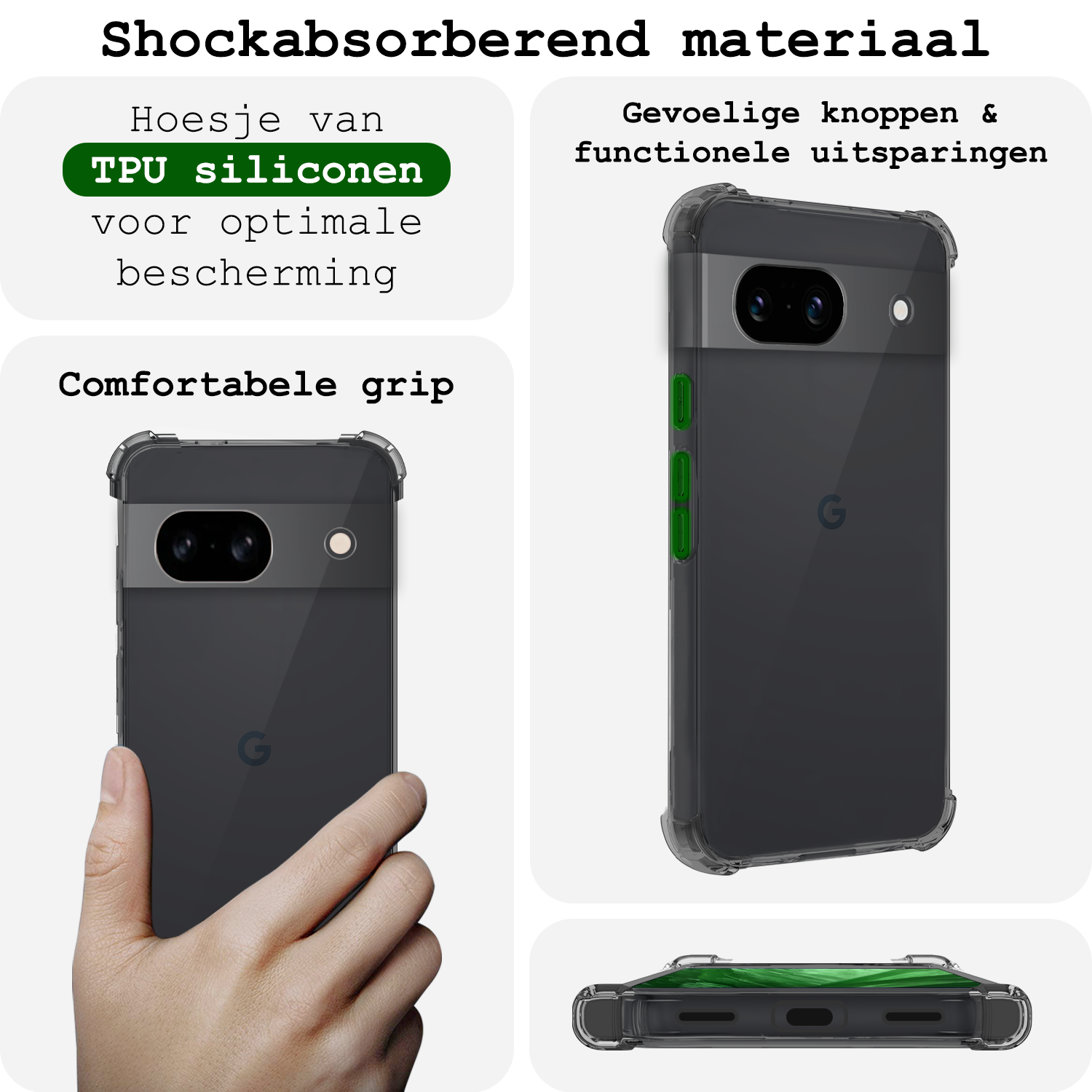 BASEY. Hoes Geschikt voor Google Pixel 8a Hoesje Shock Proof Case Hoes Siliconen Met 2x Screenprotector - Hoesje Geschikt voor Google Pixel 8a Hoes Cover Shockproof - Transparant
