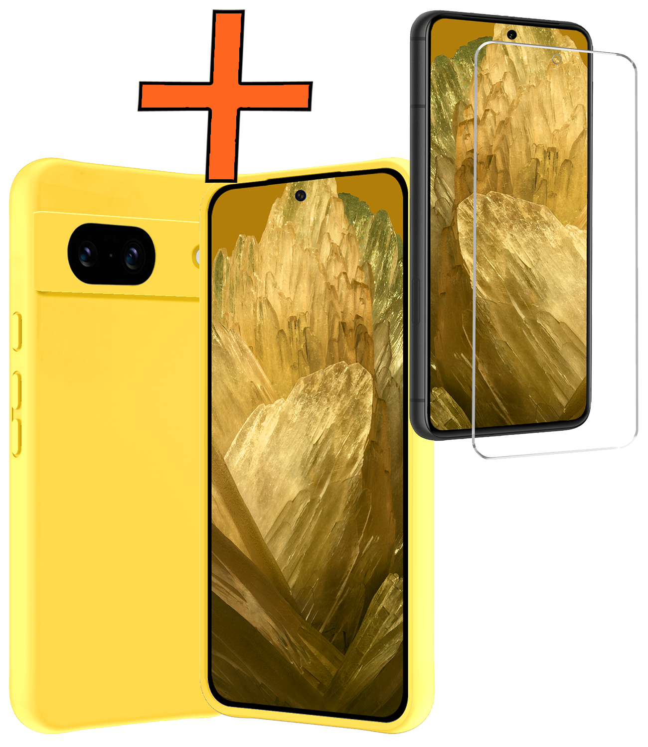 Nomfy Hoesje Geschikt voor Google Pixel 8a Hoesje Siliconen Cover Case Met Screenprotector - Hoes Geschikt voor Google Pixel 8a Hoes Back Case - Geel