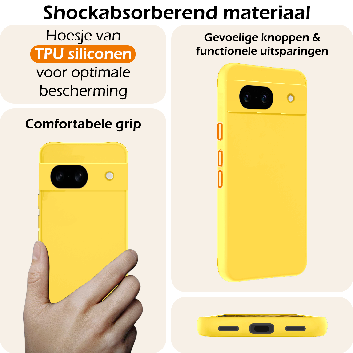 Nomfy Hoesje Geschikt voor Google Pixel 8a Hoesje Siliconen Cover Case Met Screenprotector - Hoes Geschikt voor Google Pixel 8a Hoes Back Case - Geel