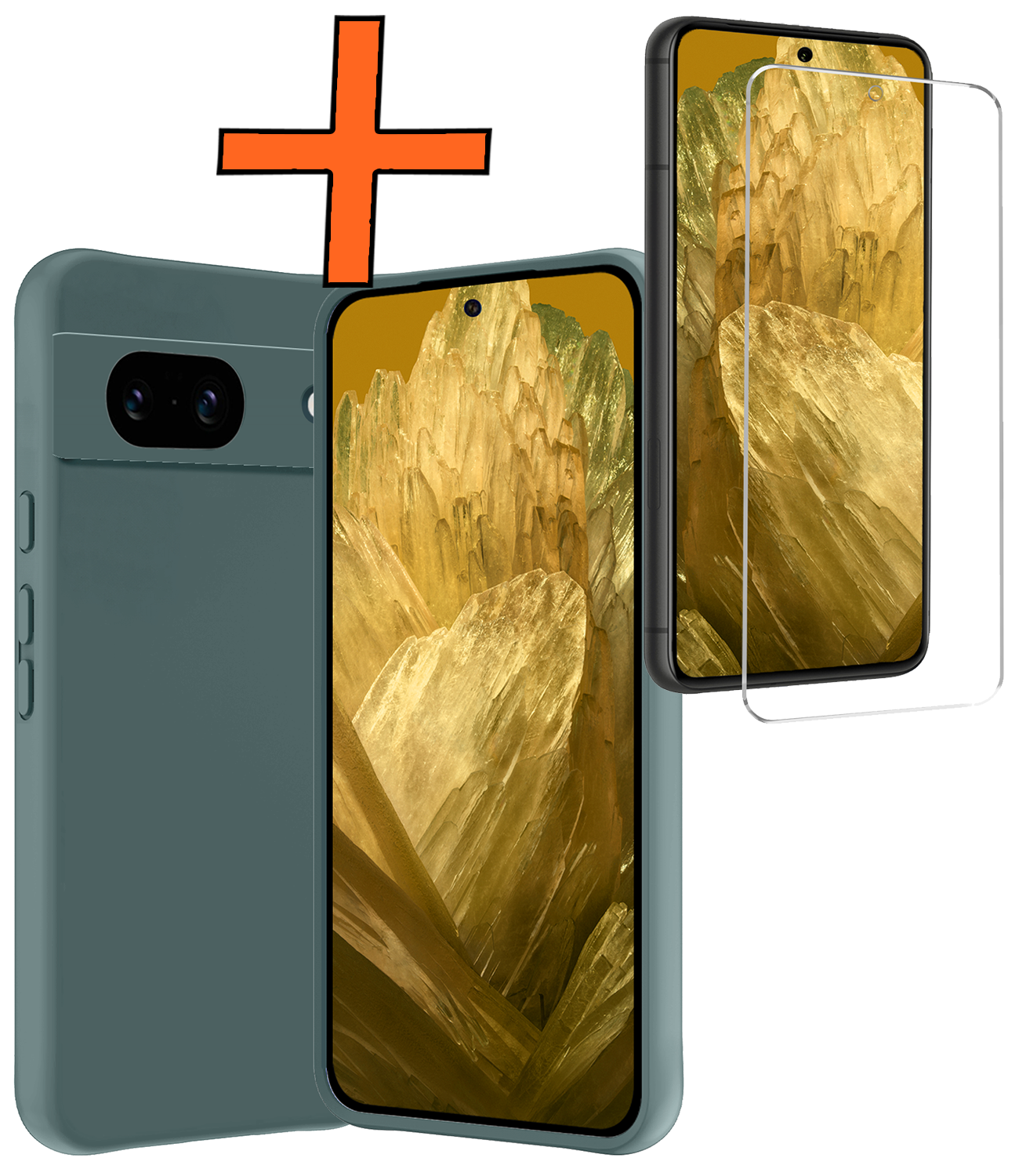 Nomfy Hoesje Geschikt voor Google Pixel 8a Hoesje Siliconen Cover Case Met Screenprotector - Hoes Geschikt voor Google Pixel 8a Hoes Back Case - Donkergroen