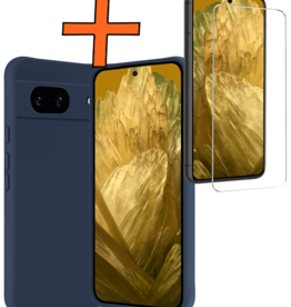 Nomfy Nomfy Google Pixel 8a Hoesje Siliconen Met Screenprotector - Donkerblauw